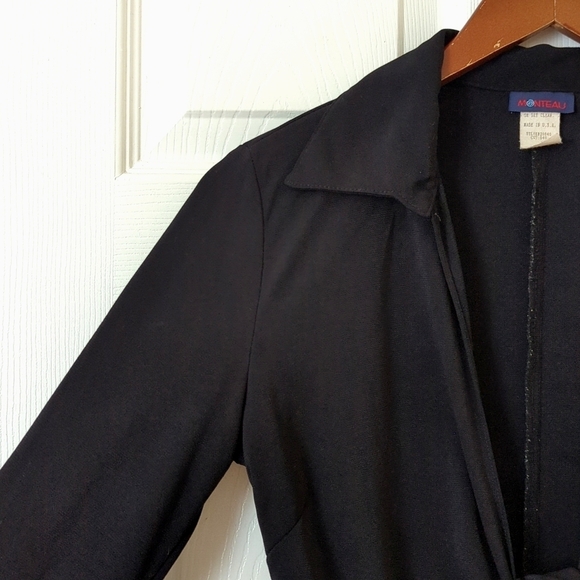 Monteau 90's Vintage Collared Plunging V-neck Tie Front Cropped Long Sleeve Top - Picture 3 of 10